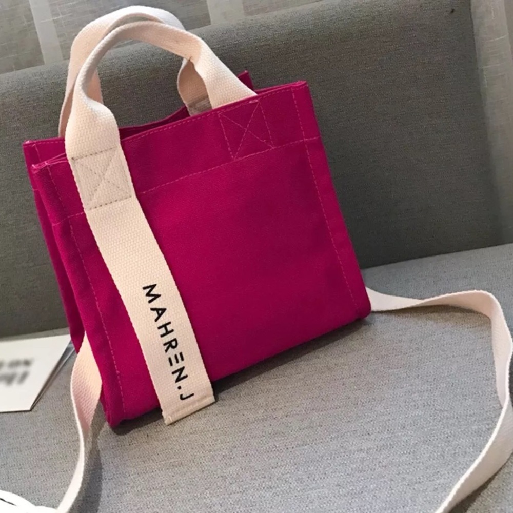 Canvas bag crossbody shoulder handbag pink fuchsia small square bags